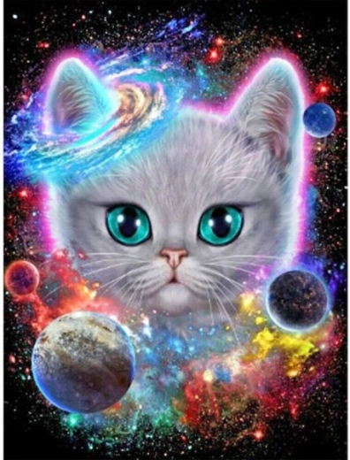 Diamant-Mosaik (Diamond Painting) kosmische Katze 30 × 40 cm
