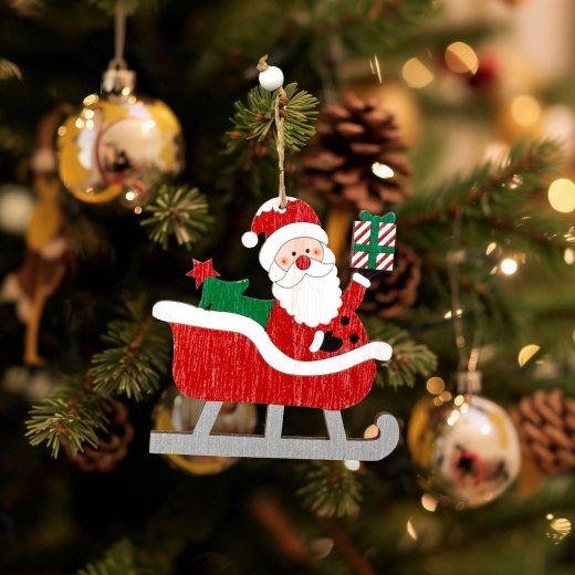 Hängender Weihnachtsbaumschmuck aus Holz mit Nikolaus-Motiv, 21,5 × 11,5 cm