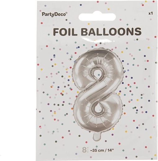 Folienballon Zahl 8 silber 35 cm
