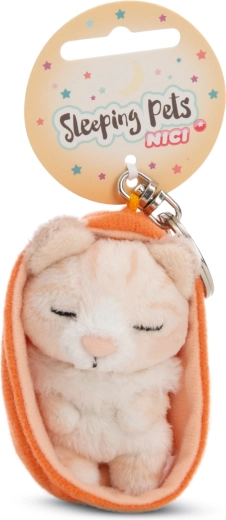 NICI-Schlüsselanhänger Schlafende Katze im orangefarbenen Etui 12 cm
