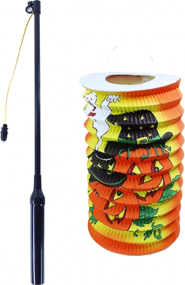 Halloween-Lampion 15 cm mit leuchtendem Stab 40 cm