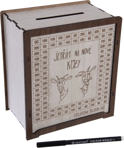 Holz-Spardose „Ich spare …“ mit Filzstift