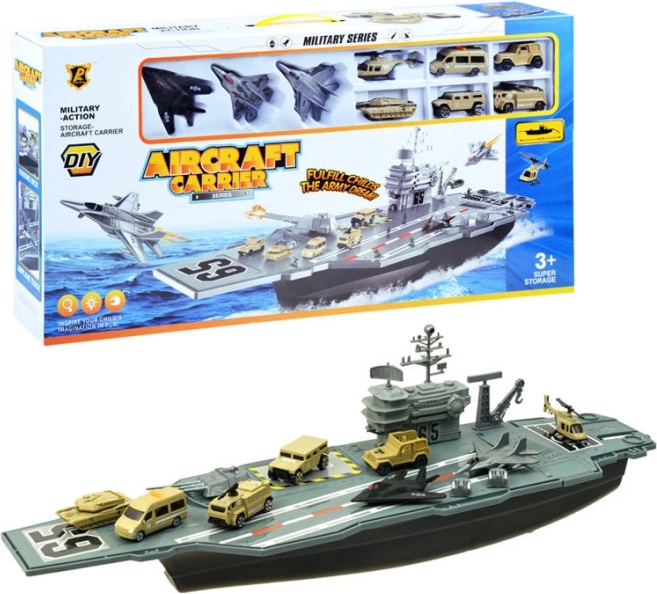 Großer Militär-Flugzeugträger – Spielset mit Flugzeugen und Fahrzeugen