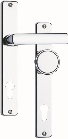 Türbeschlag: Drückergarnitur mit Langschild und Knauf 804, Entfernung 90 mm, Edelstahl
