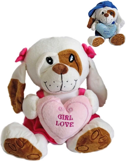 Plüschhündchen im Outfit Love 25 cm mit Herzchen - 1 Stück