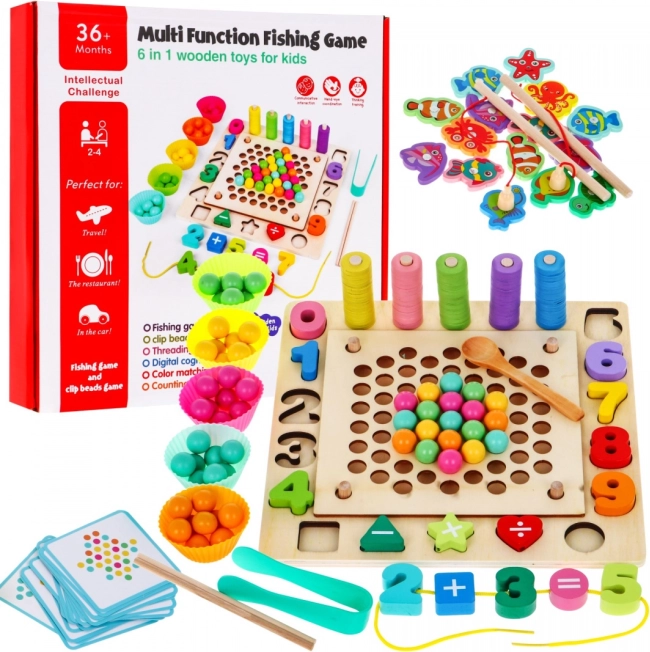 Holzset mit Lernspielen 6-in-1 für Kinder 3+ Sortierer Angeln Zahlen lernen