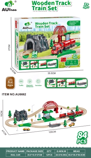 Holzeisenbahn mit Holzelementen, 84 Teile