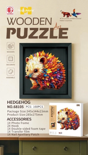 Holzpuzzle Igel, 160 Teile, mit Rahmen