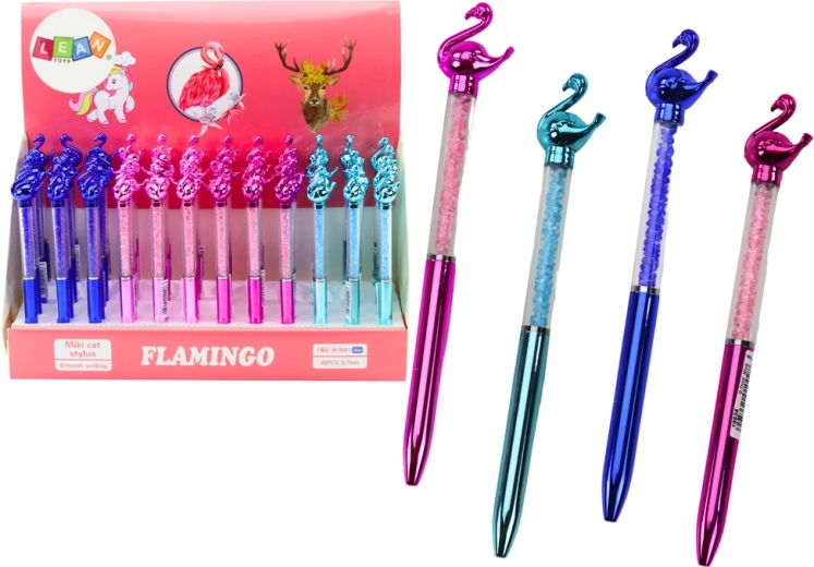 Kugelschreiber mit Flamingofigur und glitzernden Steinchen, blaue Mine 0,7 mm (Farbmix)