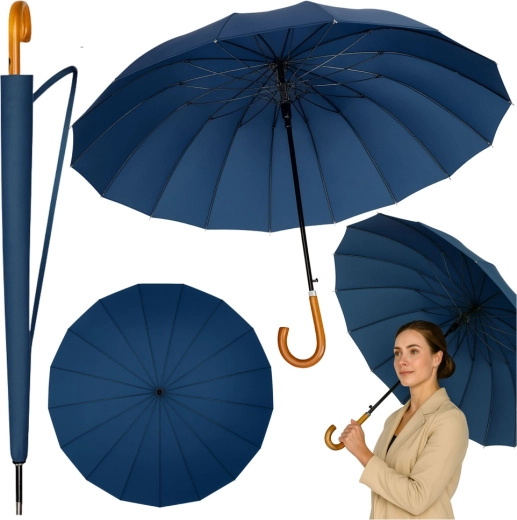 Großer automatischer Langschirm mit 24 Streben, marineblau, 115 cm mit Schultertragetasche