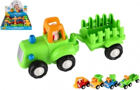 Spielzeug Baufahrzeuge und Landwirtschaft auf Schwungrad, Mix von Typen