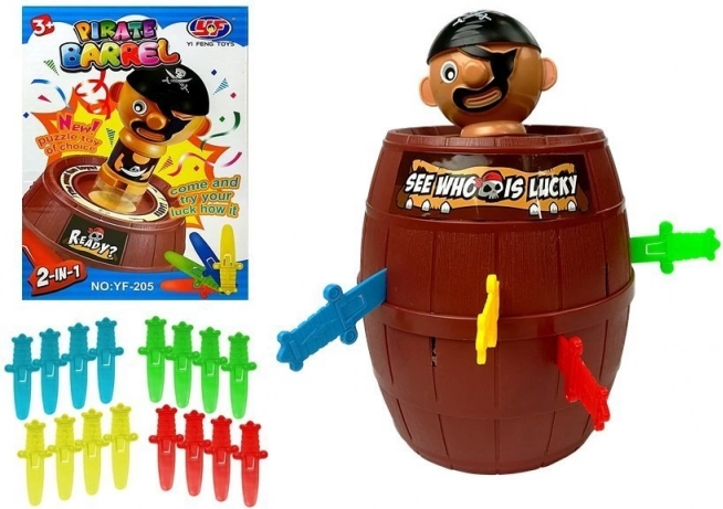 Familien-Spiel Stecht den Piraten – herausspringender Pirat im Fass