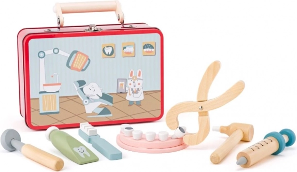 Zahnärztliches Set für kleine Kinder – hölzernes Ärzte-Set in Metallbox