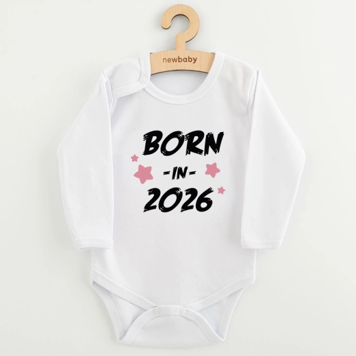 New Baby Baby-Body mit Aufdruck Born in 2026 pink, langer Ärmel, Gr. 68