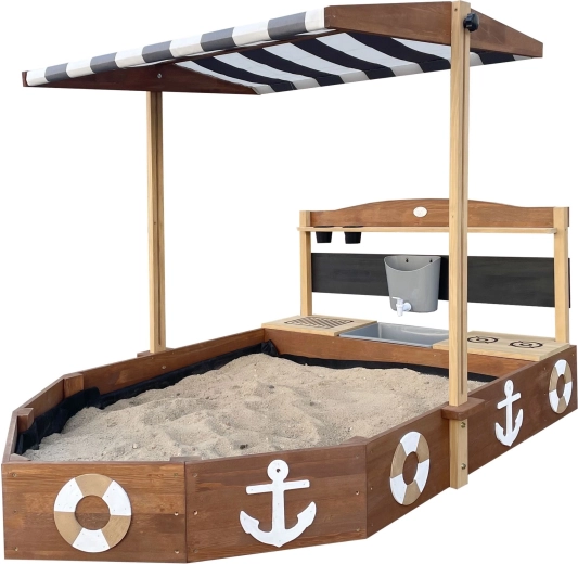 AXI Holzsandkasten in Schiffsform mit Matschküche und Dach