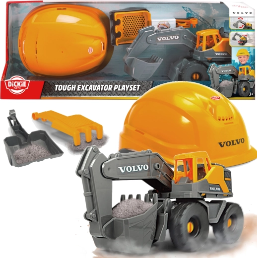 Dickie Toys Volvo Bauset mit Bagger und Schutzhelm