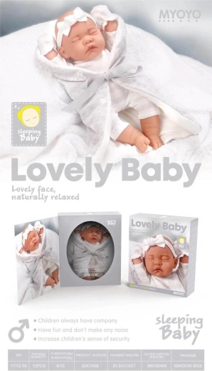 Baby-Puppe in grauer Decke