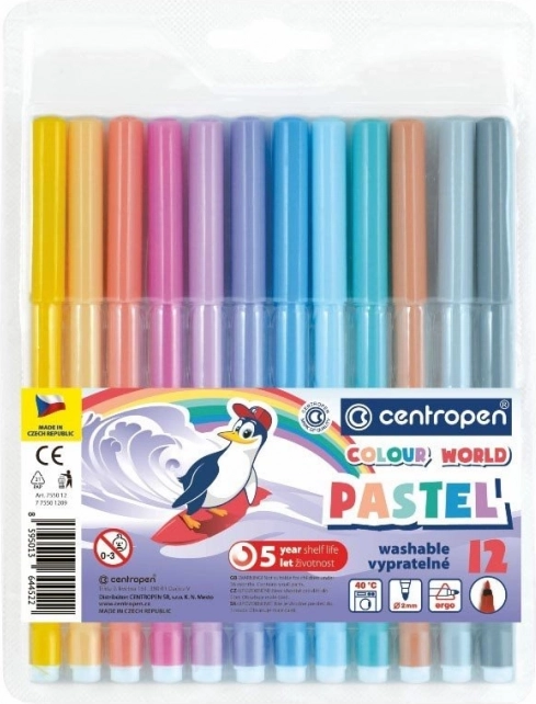 CENTROPEN Pastell-Filzstifte, 12 Farben – Pastell