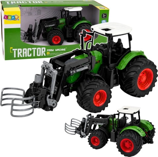 Landwirtschaftstraktor mit Frontlader und Ballenzange 1:24, grün