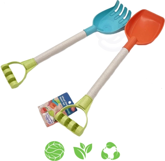 Woopie Green Sandspiel-Set – Schaufel und Harke 51 cm aus biologisch abbaubarem Material