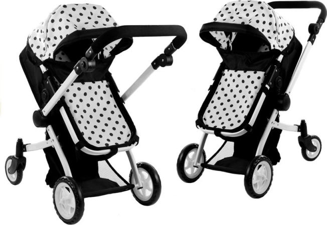 Puppenwagen Alice 2-in-1: Kombi und Sport, schwarz‑weiß gepunktet
