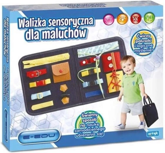 E-Edu Sensorik-Köfferchen mit Motoriktafel (Busy Board) für Kleinkinder
