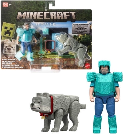 Minecraft-Figuren Steve und Wolf – 2er-Set