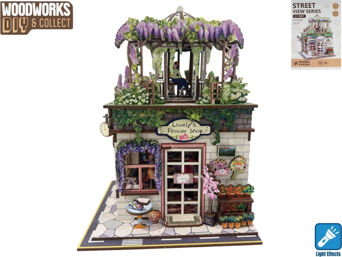 Woodworks Holzbausatz Blumenladen mit Licht (243 Teile)