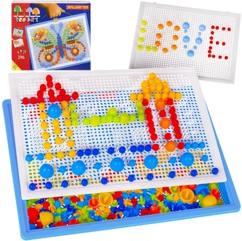 Mosaik mit Pilzstiften im Koffer – kreative Baukastensammlung für Kinder