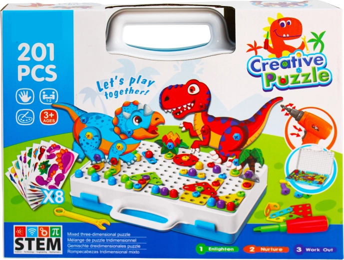 Kreatives Dino-Baukasten-Set mit elektrischer Bohrmaschine Creative Puzzle (201 Teile)