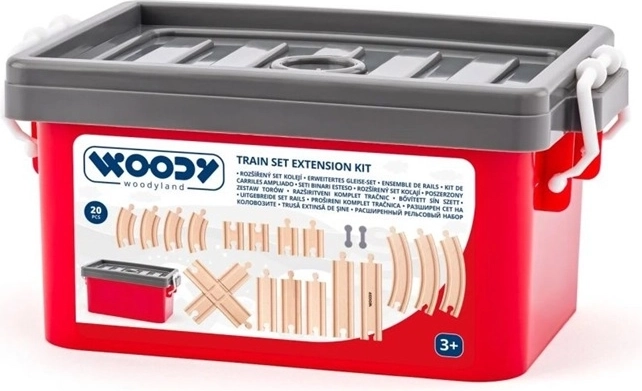 Woodyland Set Holzschienen im Kunststoffkoffer – 20 Stück