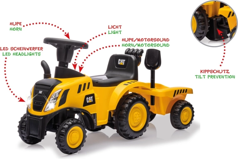 Kinder-Rutschfahrzeug CAT Traktor mit Anhänger 2-in-1, gelb