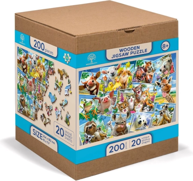 Holzpuzzle 2-in-1 Tierische Postkarten WOODEN CITY, 505 Teile
