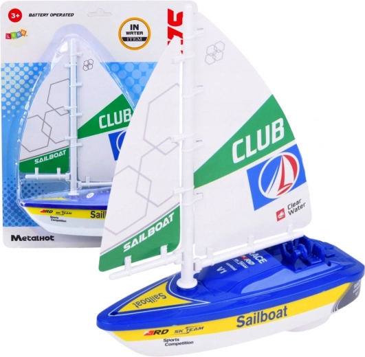 Blaues batteriebetriebenes Segelboot mit Turbinenantrieb