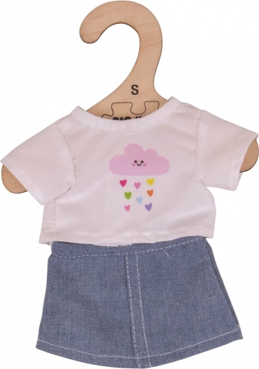 Bigjigs Toys weißes T‑Shirt mit Jeansrock für Puppe 28 cm