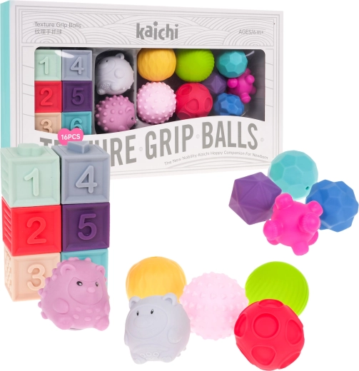 Sensorik-Set aus Schaum für Kinder 6M+ – Bälle, Bausteine und Tierchen, 16 Stk.