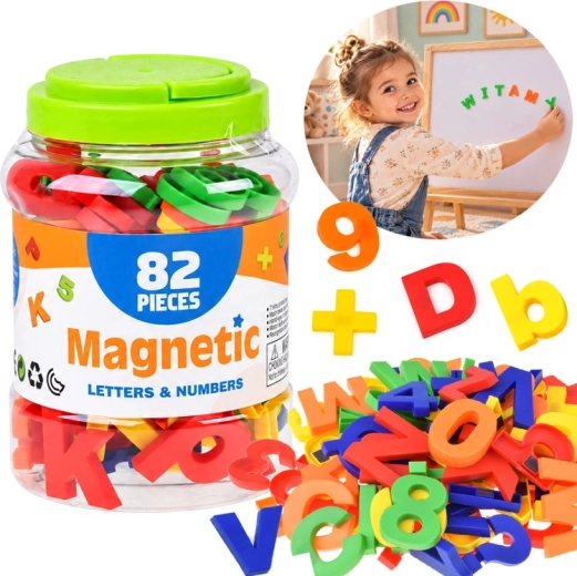 Magnetische Buchstaben und Zahlen für den Kühlschrank – Lernset mit 82 Teilen