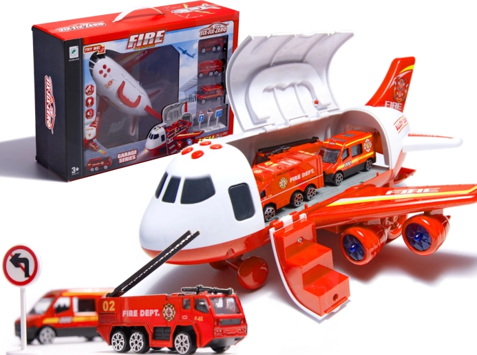 Feuerwehr-Frachtflugzeug mit Autos