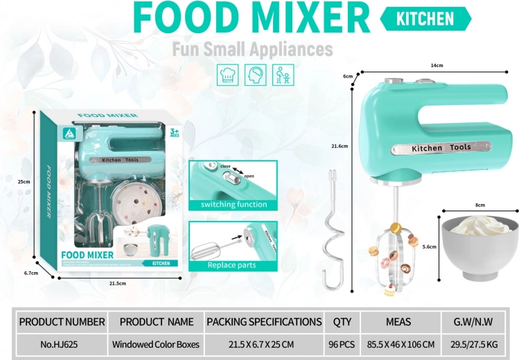 Kindermixer mit drehbaren Rührbesen und Zubehör