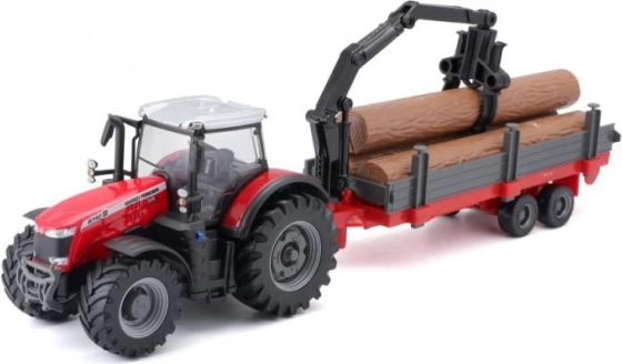 Bburago 10 cm Farm Traktor mit Schwungmotor mit Anhänger Massey Ferguson 8740S