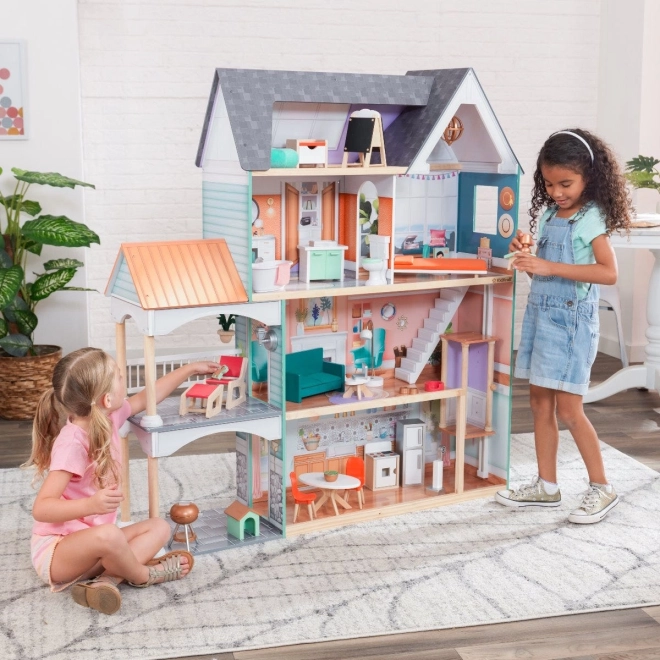 KidKraft Dahlia Mansion Puppenhaus aus Holz mit Lichtern und Aufzug