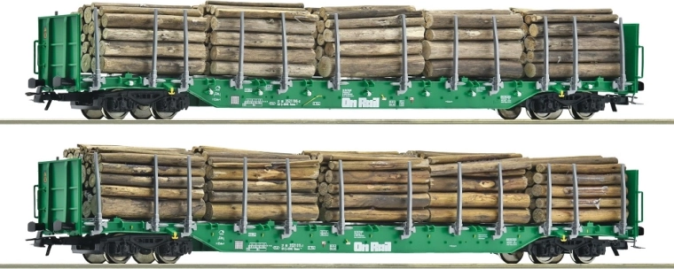 Roco Set Rungenwagen Rnoos mit Rundholzladung OnRail – 2 Stk.