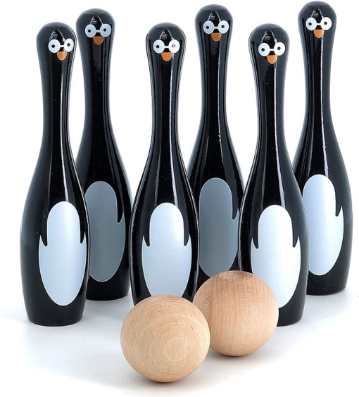 Kegelspiel für Kinder mit Pinguinen
