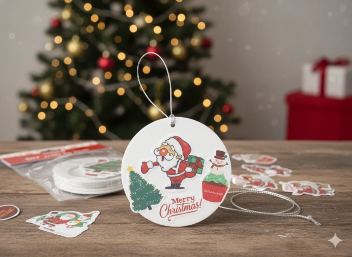 Weihnachtliche DIY-Hängeornamente mit Aufklebern, Set mit 3 Stück, Motiv-Mix