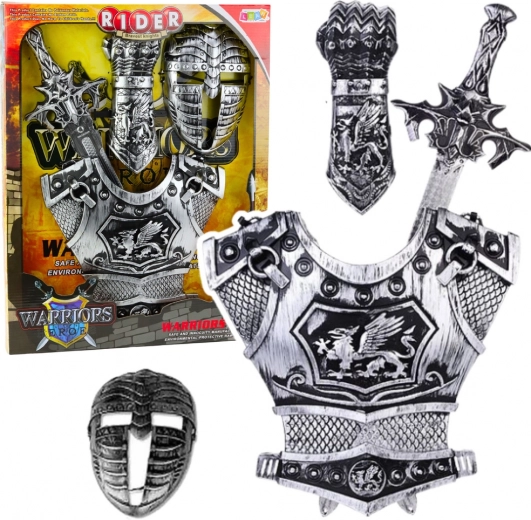 Großes Set Rittermaske Rüstung Schwert Beschützer Silber