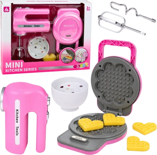Rosa Kinder-Küchenset: Waffeleisen und Handmixer mit Licht- und Soundeffekten