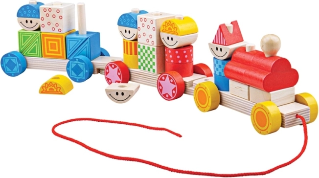 Bigjigs Baby Nachziehzug aus Holz mit Steckbausteinen