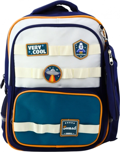 Schulrucksack mit Weltraumaufnähern und Etui 16L