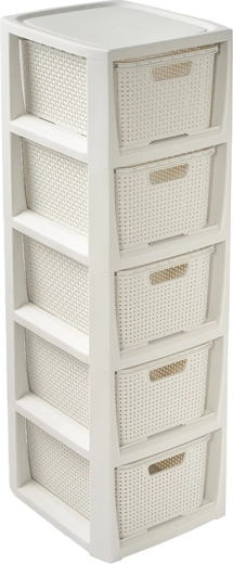 Rattan-Aufbewahrungsregal mit 5 Schubladen, weiß, 80 cm