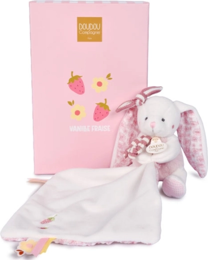 Doudou Geschenkset Plüschhäschen mit Kuscheldecke 10 cm, Rosa